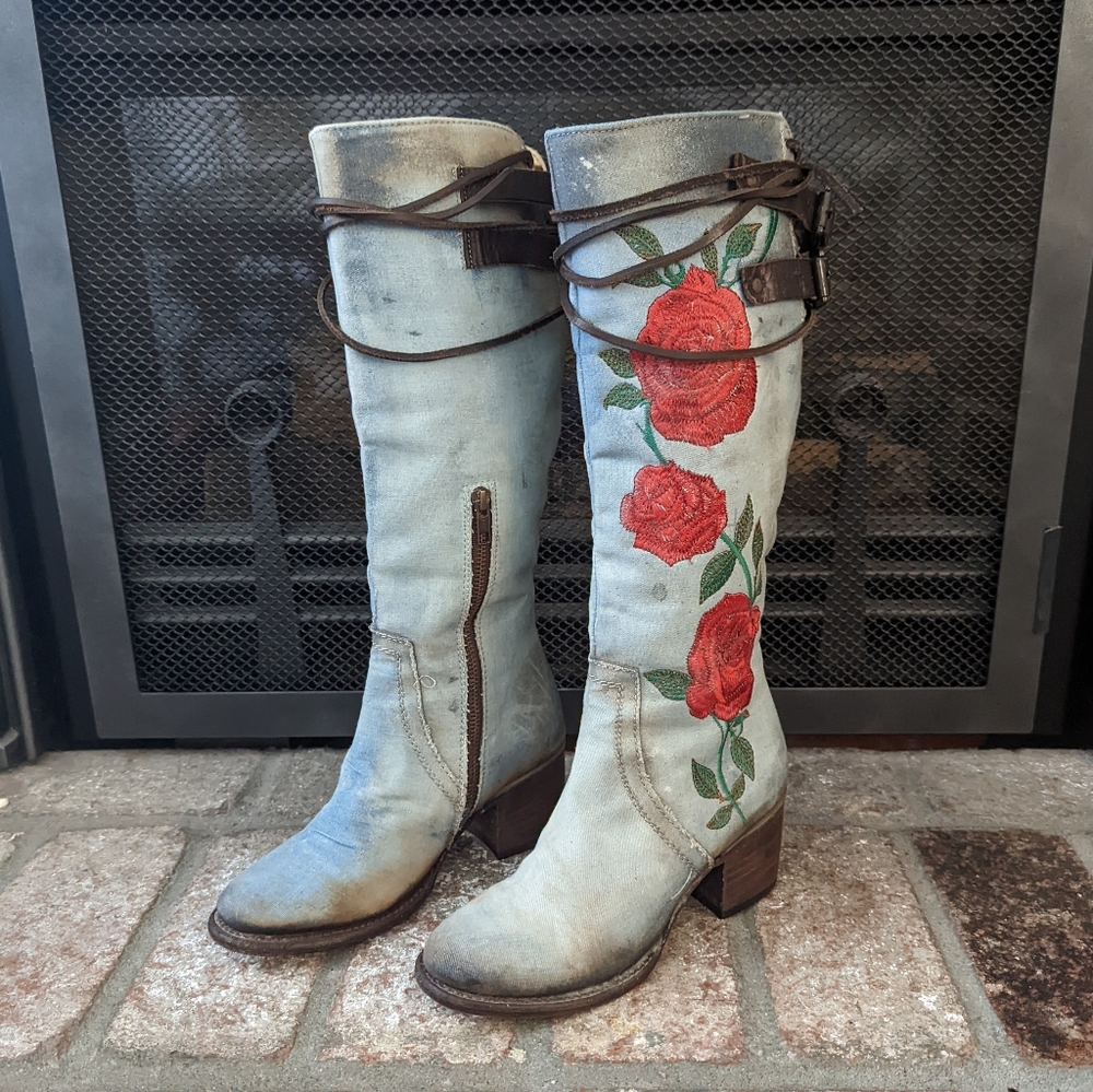 RARE FreeBird Cryus Boots in Denim Size 6 - Picture 6 of 16